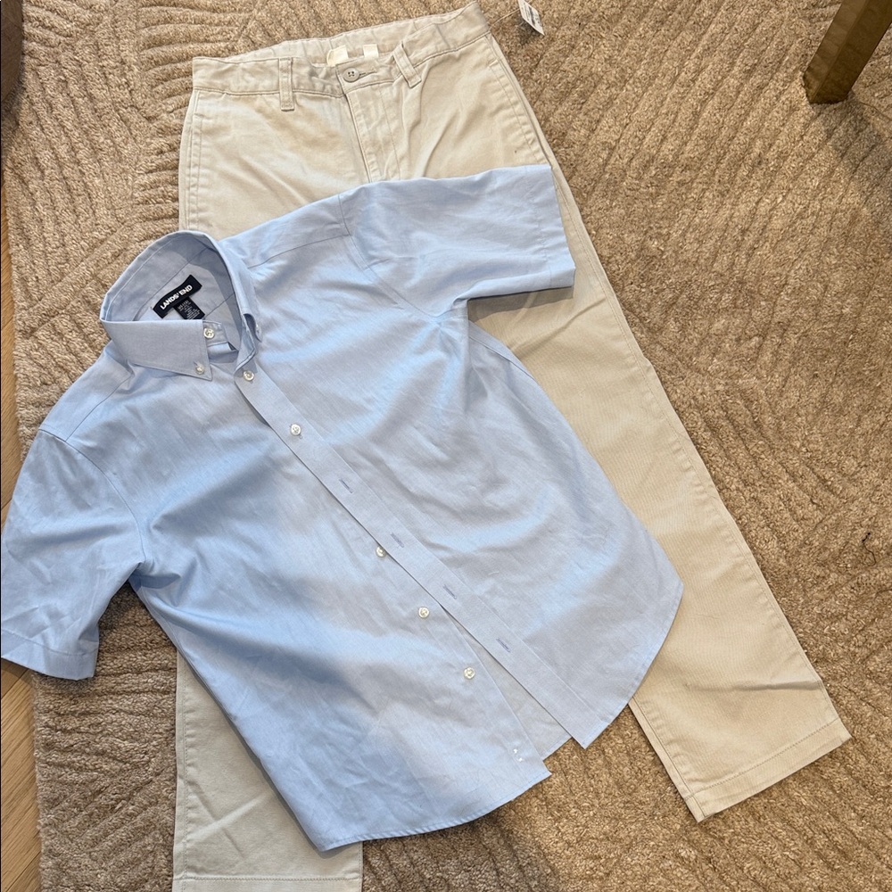 Lands' End Light Blue Kids Button Down Shirt, GAP slim fit pant.